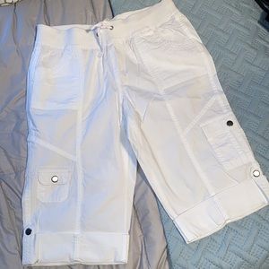 Style & Co. Petite Comfort waist capris semi sheer front pockets white 8P